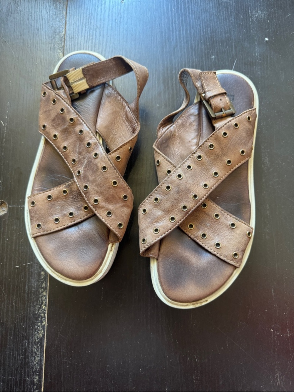 Women's Brown Crisscross Eyelet Sandals